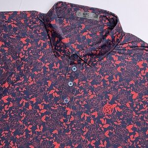 G/Fore Men's XXL 2XL Navy Blue Red Garden Floral Golf Performance Stretch Polo